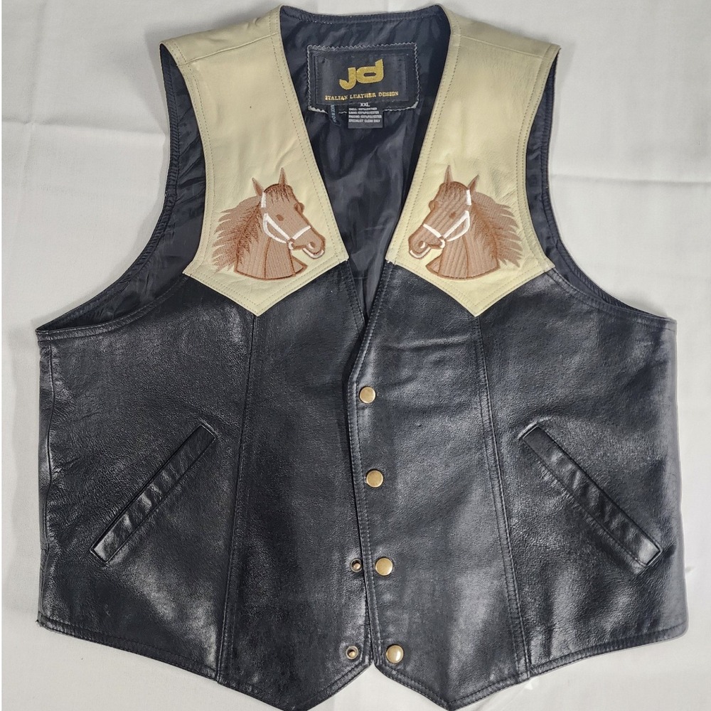 🐎JD Italian Leather Design Western Horse Vest Black 2XL Streetwear indiesleaze